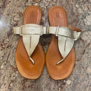 UGG Women's Flip Flop Metallic Gold Leather Sander Size:12